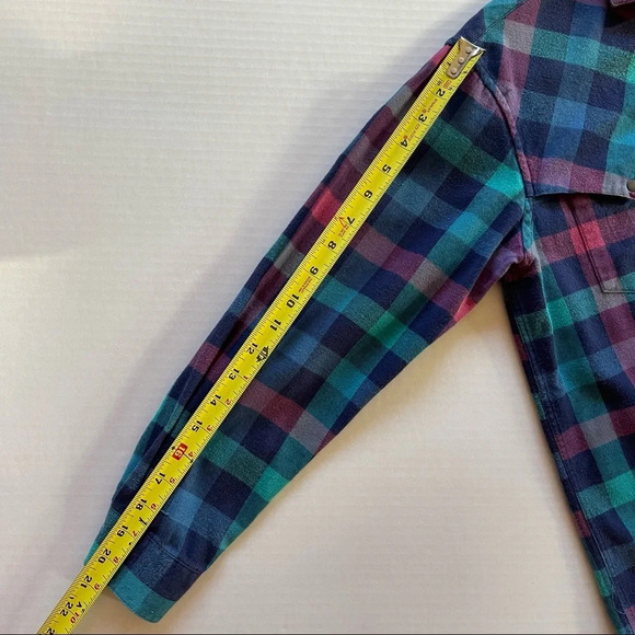 Vintage Merona Sport  Plaid Long Sleeve Women Shirt size M Y2K Green Blue Pink - Picture 12 of 12